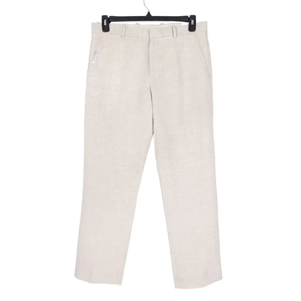 Perry Ellis Portfolio Mens Modern Fit Dress Pants 32x29 Light Tan Linen Cotton